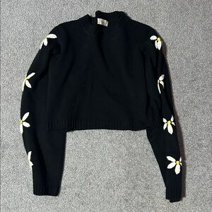 Altar'd State Black Sweater with Floral Embroidery